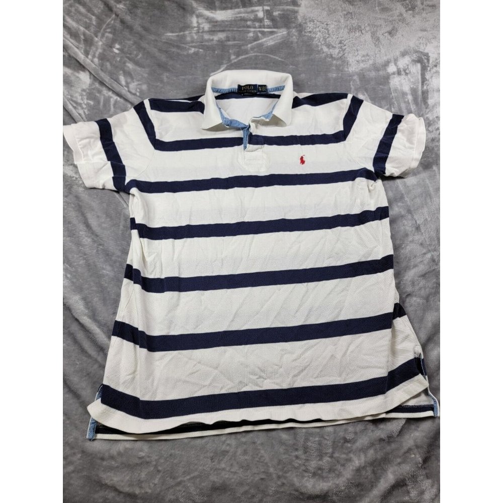 Polo Ralph Lauren Men's XL Cotton Shirt Navy Blue White Striped Red Pony